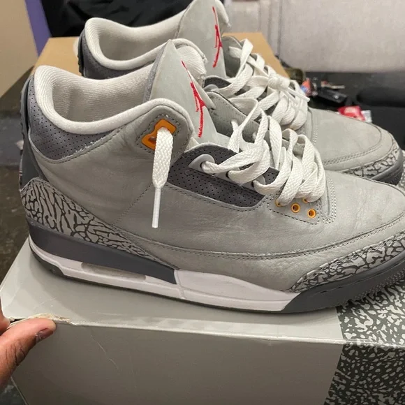 Jordan Gray and Orange Athletic Shoes with Classic Design